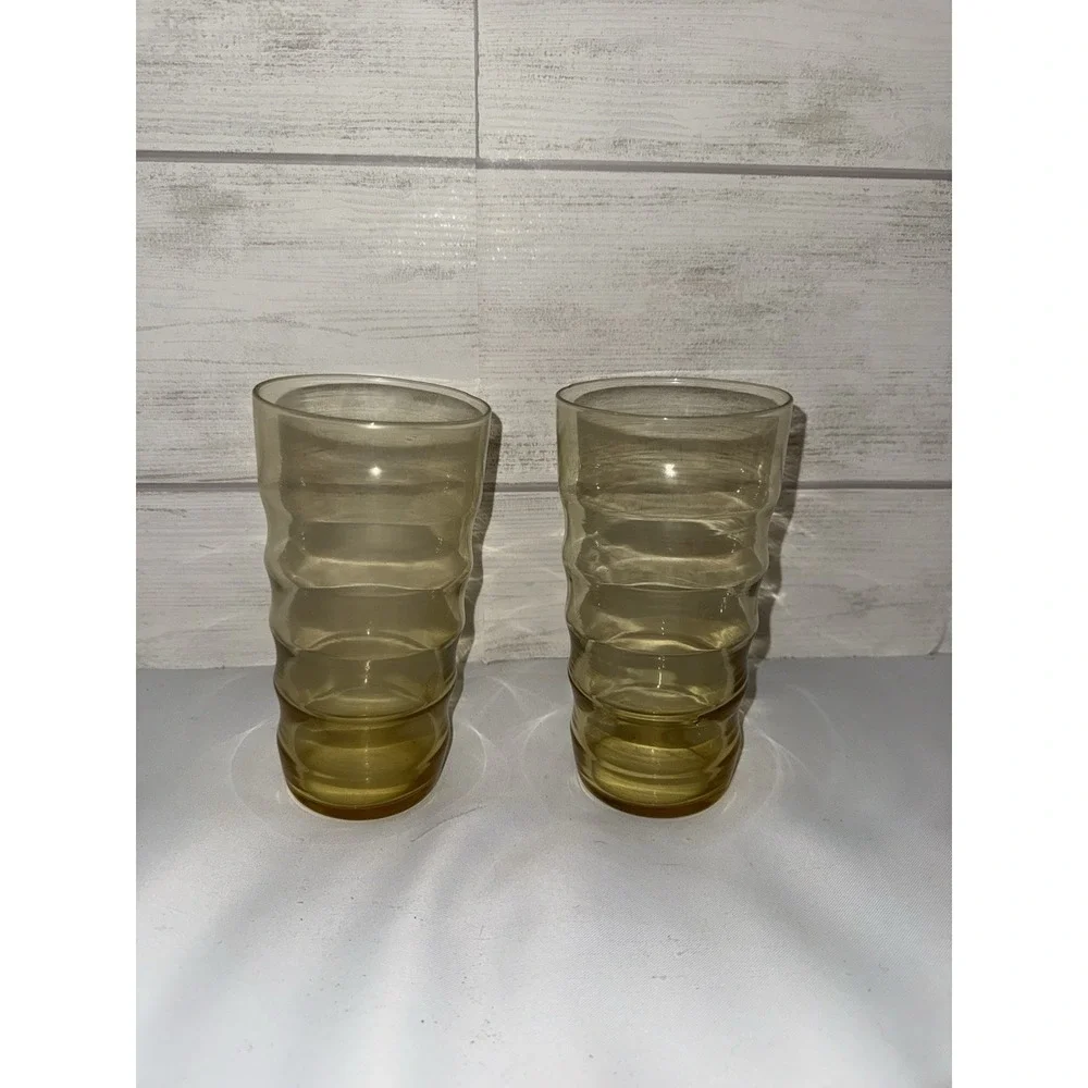 Federal Glass Tumbler Set Of‎ 2  Ringed Amber/Gold/Yellow 7